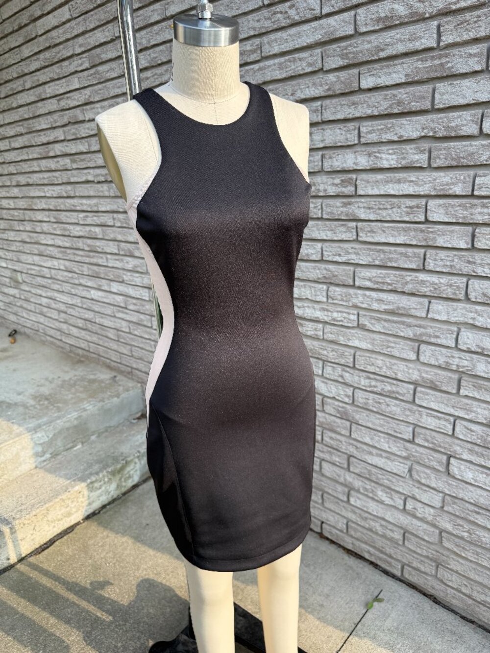 Vintage Arden B Illusion Colorblock Bodycon Mini Dress Black Nude Small EUC
